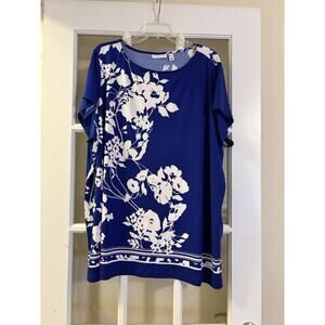 Susan Graver Women’s 3X Blouse Floral Royal Blue